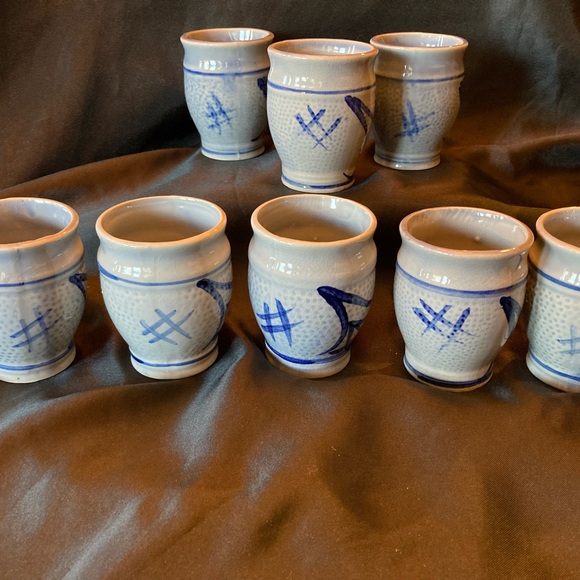 Vintage Gerzit Staffel Cobalt Blue Salt Glazed Pitcher and Glass Set - Picture 7 of 10